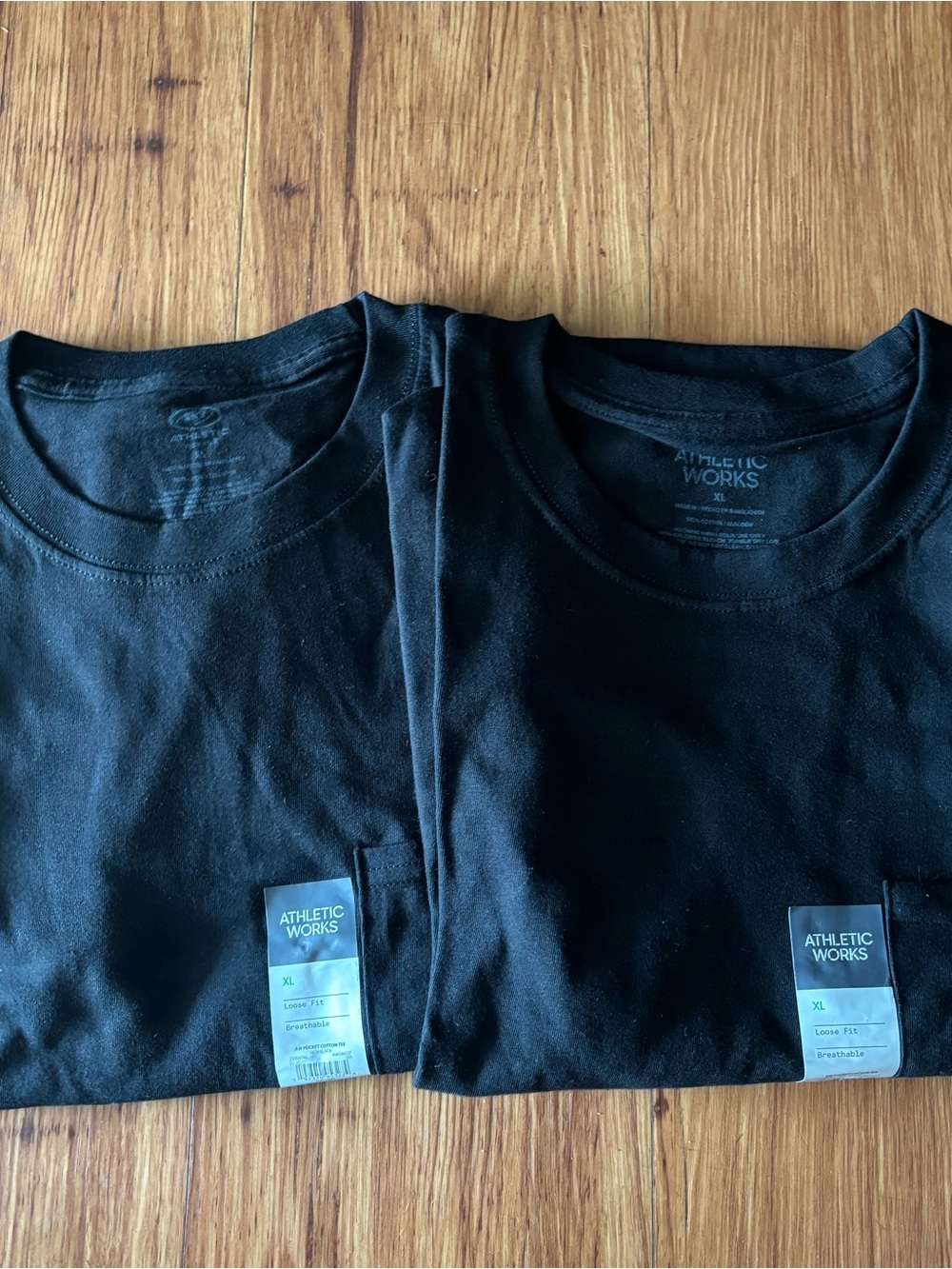 Athletic Works Black Crewneck Tee Set 100% Cotton with pocket